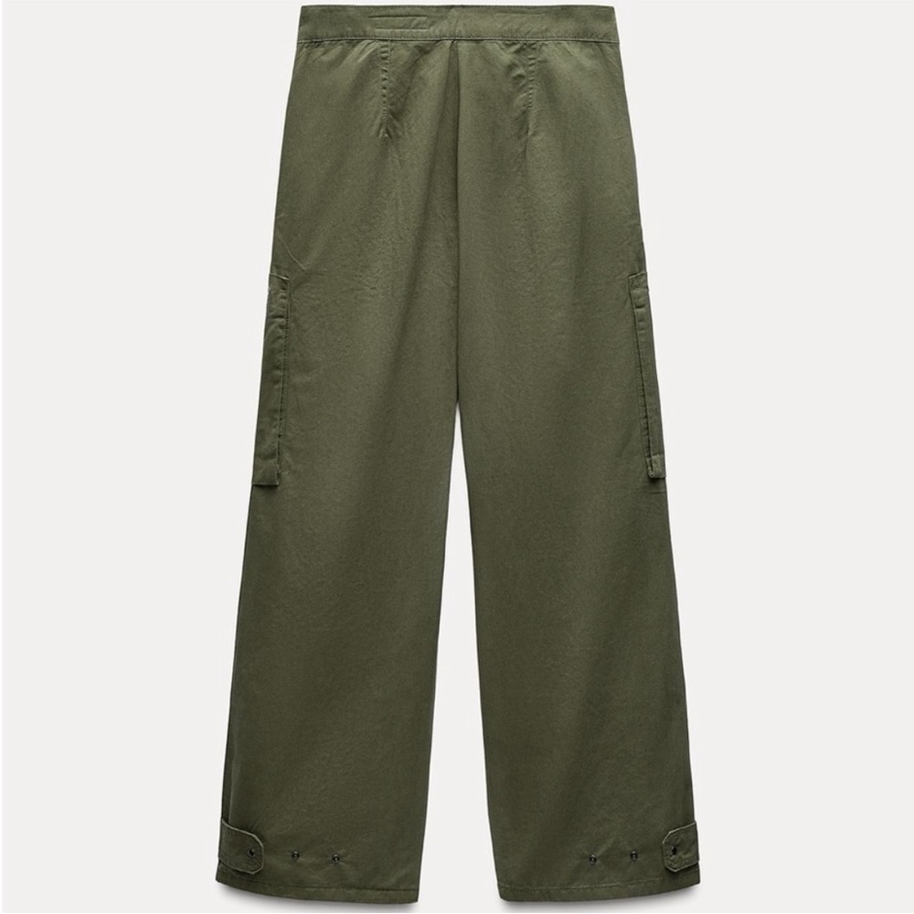 Zara Olive Green Pleated Cargo High Rise Chino Trouser Size 2 - Picture 8 of 9